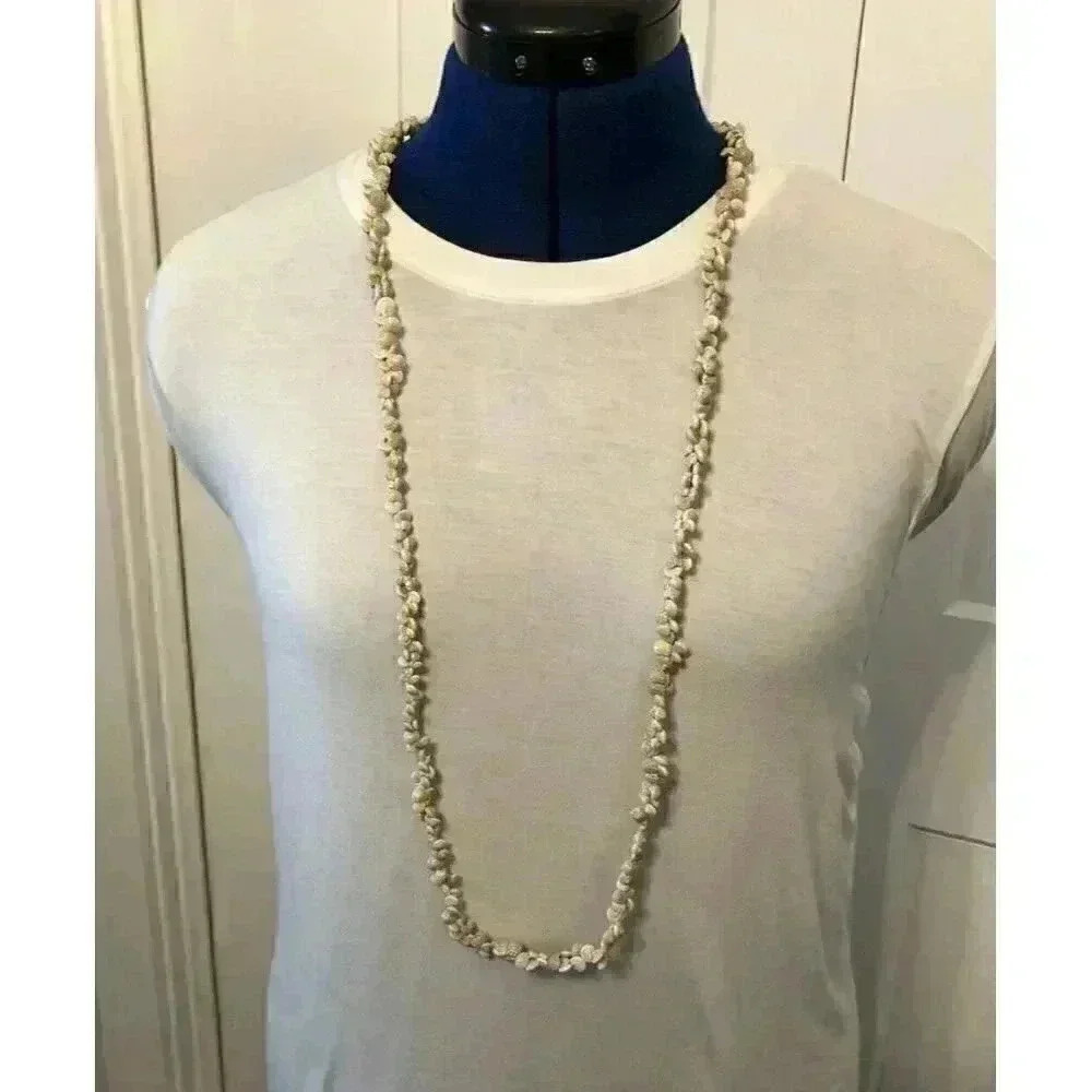 Sea Snail Shell Beaded Statement Necklace Hawaii Lei Sandial Seashells Boho